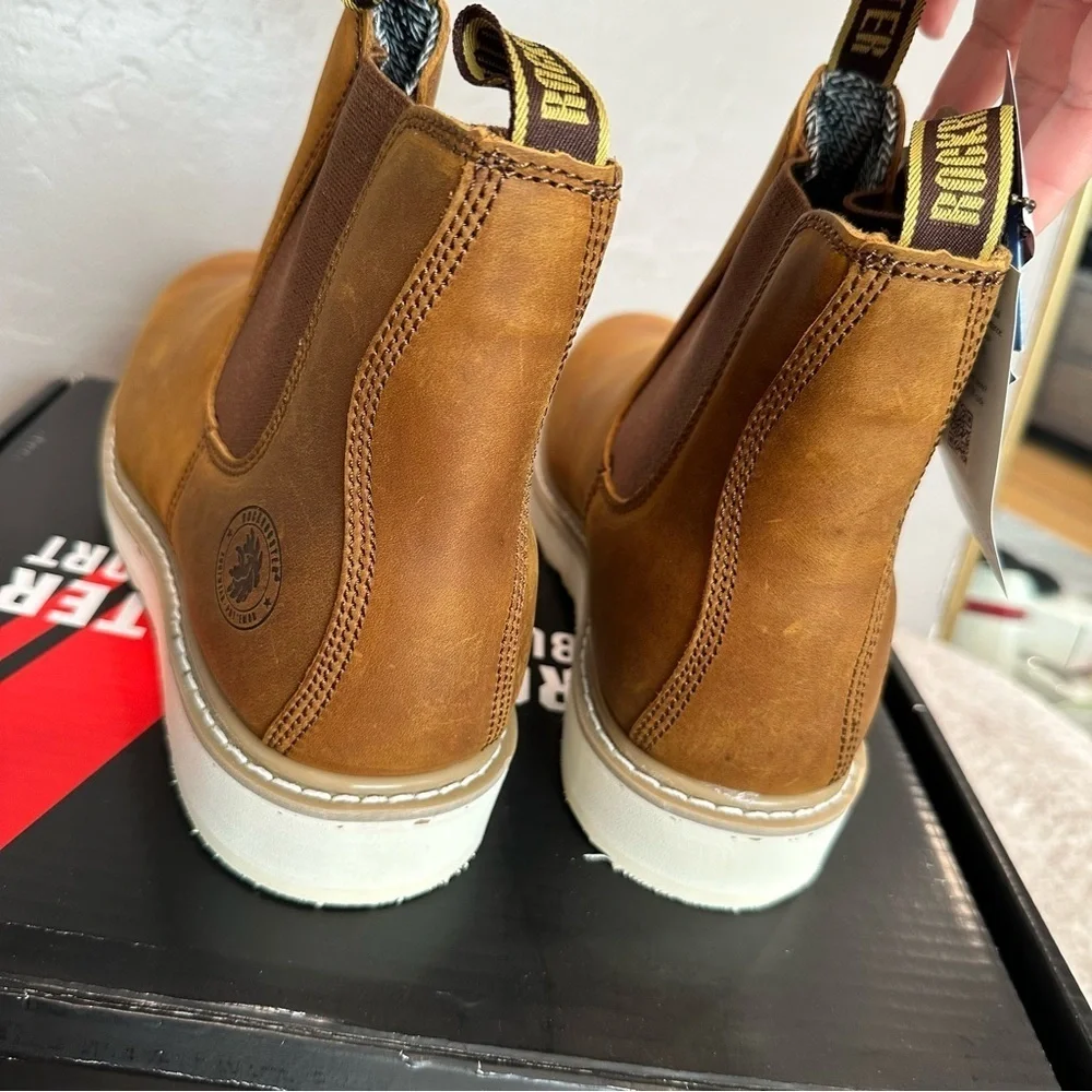 Steel Toe Slip On Work Boots Chelsea Brown Leather Boots size 11.5 wide It#P15